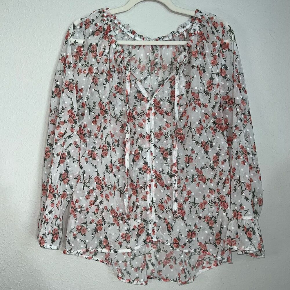 Sheer Floral Top with Bell Sleeves